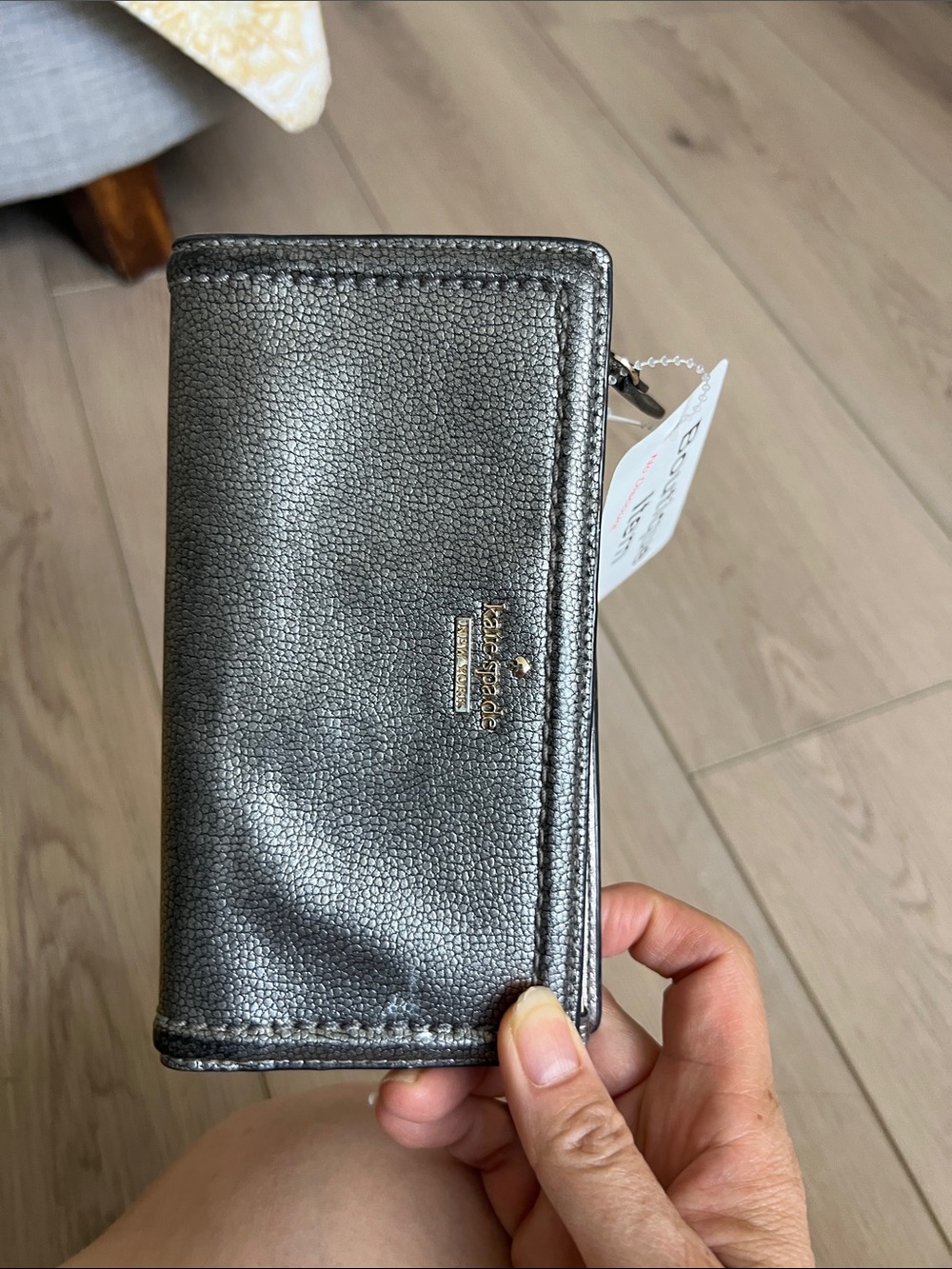kate spade metallic gunmetal cardholder wallet